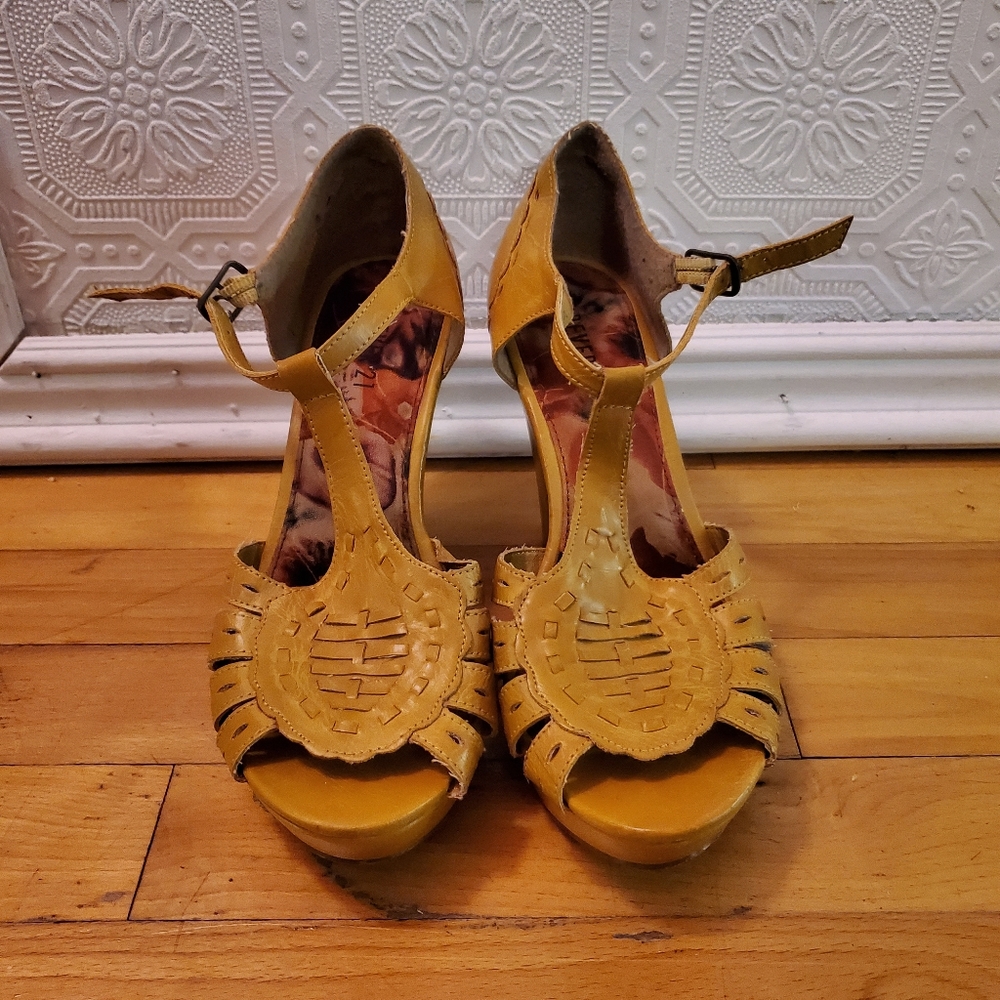 Mustard boho wedges